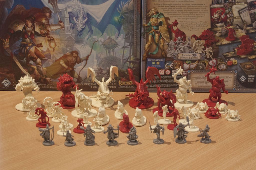 Descent: Journeys in the Dark (Second Edition) - Unboxing Descent 2nd ed (20): Every figure in the game. I especially like the elementals. They're massive! - Credit: Tjohei