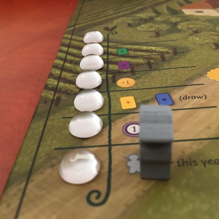 Viticulture Essential Edition - Automa bonus action tokens  on the wake-up slots - Credit: zgabor