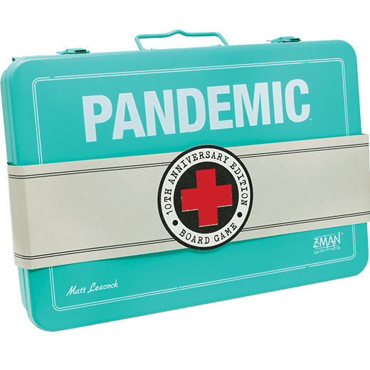 Pandemic - Pandemic: 10th Anniversary Edition, Z-Man Games, 2018 — metal carrying case - Credit: W Eric Martin