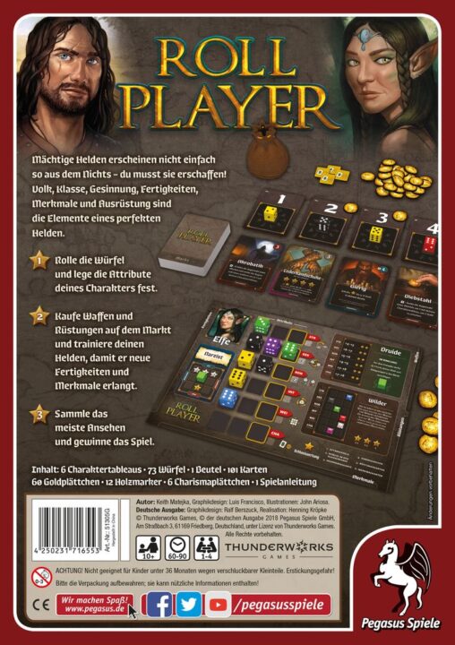 Roll Player - Roll Player, Pegasus Spiele, 2018 — back cover - Credit: W Eric Martin