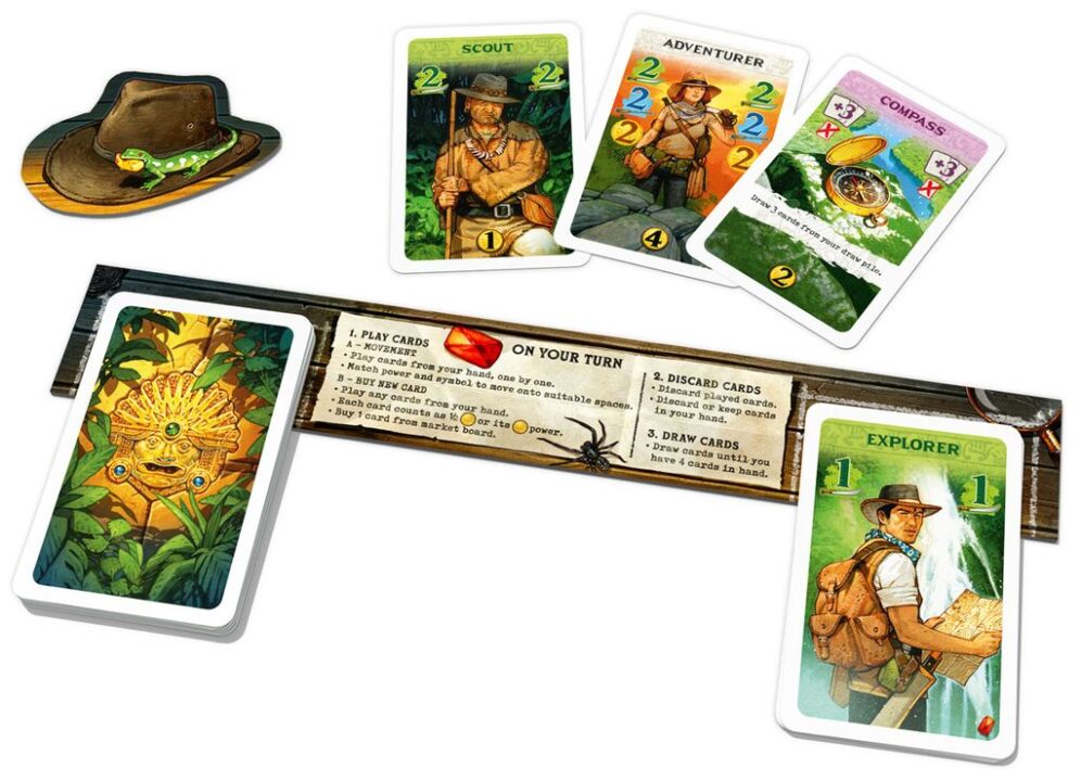 The Quest for El Dorado - The Quest for El Dorado — player board and cards by Vincent Dutrait (image provided by the artist) - Credit: W Eric Martin