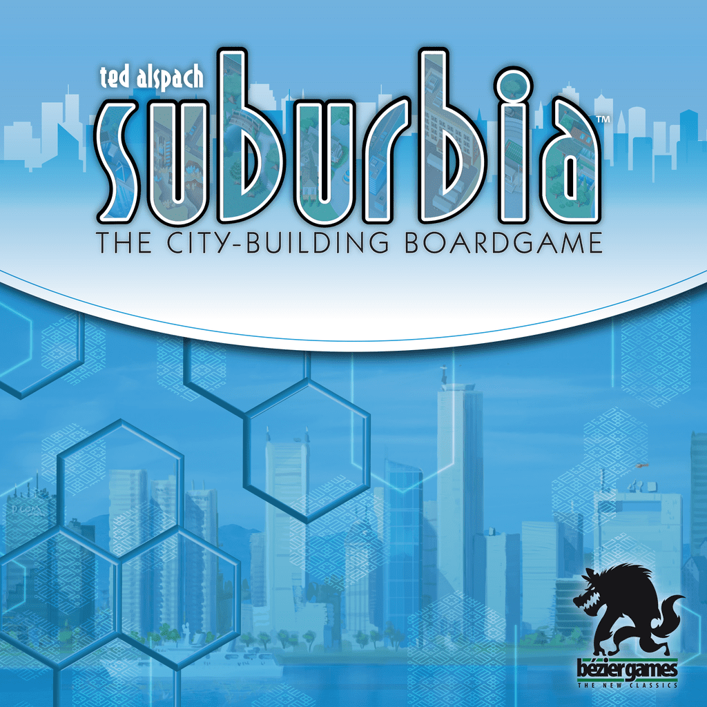 Suburbia - Suburbia: The City-Building Boardgame, Bézier Games, 2021 — front cover, second edition (image provided by the publisher) - Credit: W Eric Martin