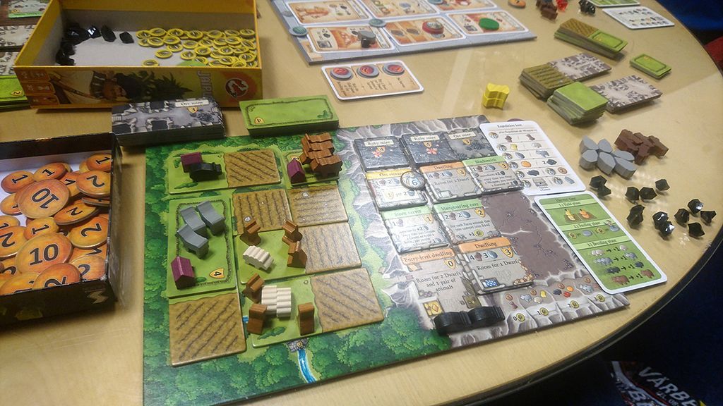 Caverna: The Cave Farmers - Playing Caverna, 4 players, first time. Photo shows end of game. - Credit: Nilssonius