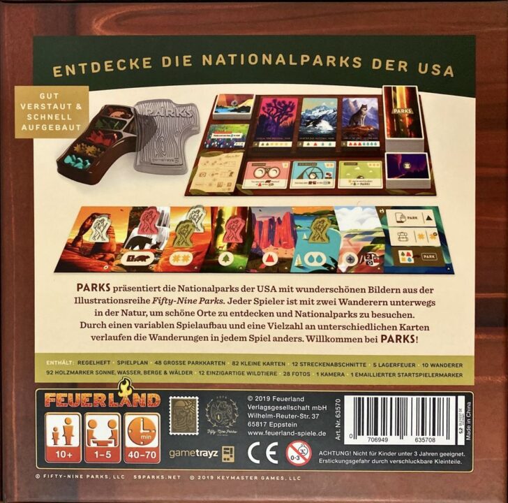 PARKS - German edition, back cover - Credit: Brettspielhelden DD