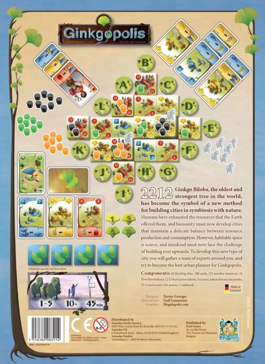 Ginkgopolis - Ginkgopolis, Pearl Games, 2021 — back cover (image provided by the publisher) - Credit: W Eric Martin