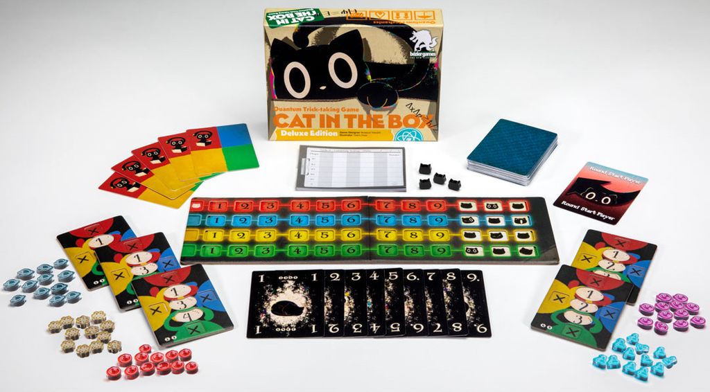 Cat in the Box: Deluxe Edition - Cat in the Box: Deluxe Edition, Bézier Games, 2022 — box and components - Credit: W Eric Martin