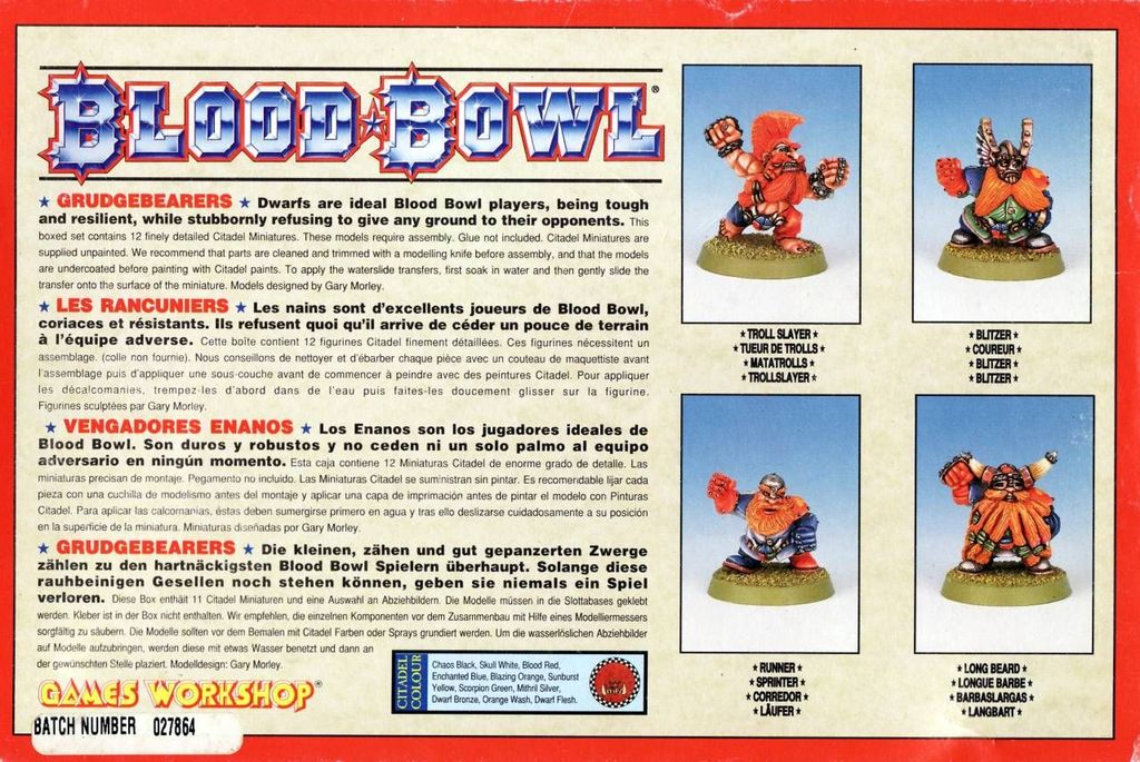 Blood Bowl (Third Edition) - Grudgebearers - The Dwarfs Team boxed set from 1994 (back) - Credit: Tanakor