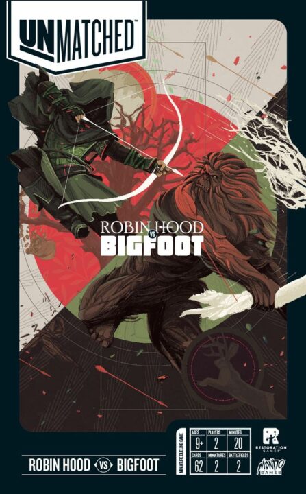 Unmatched: Robin Hood vs. Bigfoot - Unmatched: Robin Hood vs. Bigfoot, Restoration Games/Mondo Games, 2019 — front cover (image provided by the publisher) - Credit: W Eric Martin