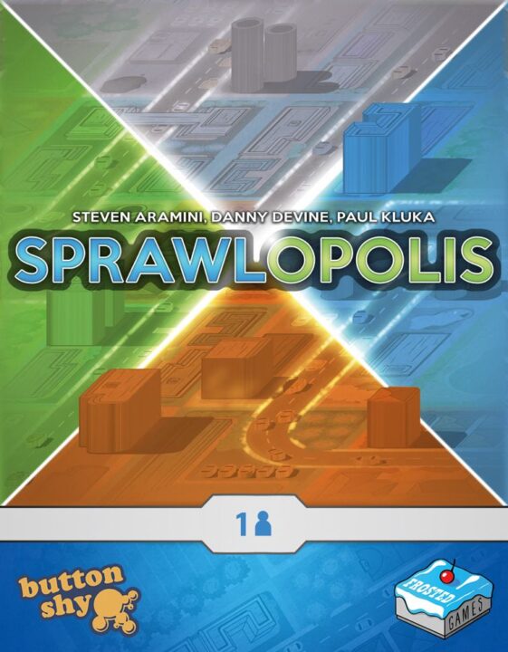 Sprawlopolis - Sprawlopolis, Frosted Games / Button Shy, 2021 — front cover (image provided by the publisher) - Credit: W Eric Martin