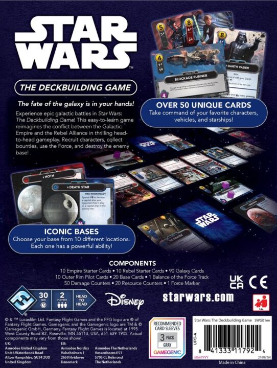 Star Wars: The Deckbuilding Game - Star Wars: The Deckbuilding Game, Fantasy Flight Games, 2023 — back cover (image provided by the publisher) - Credit: W Eric Martin