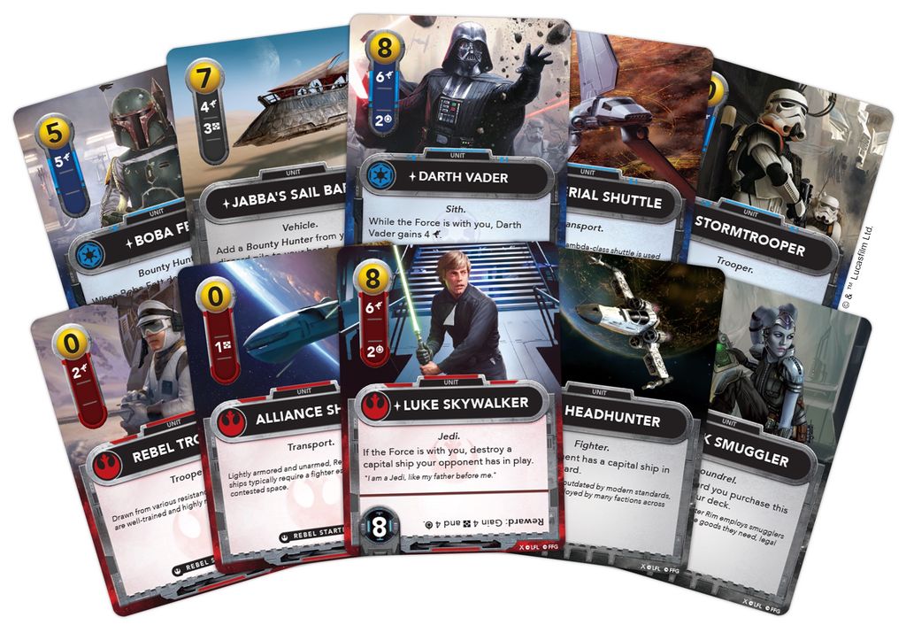 Star Wars: The Deckbuilding Game - Star Wars: The Deckbuilding Game, Fantasy Flight Games, 2023 — sample cards (image provided by the publisher) - Credit: W Eric Martin