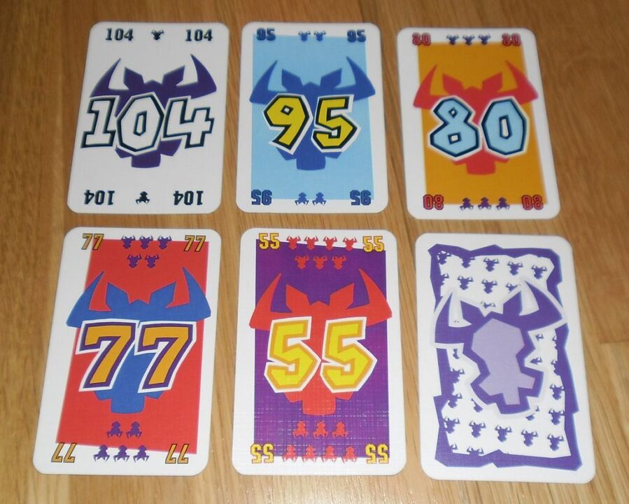 Take 5 - The six different card types (in terms of point value), as well as the card back. - Credit: HirschDaus