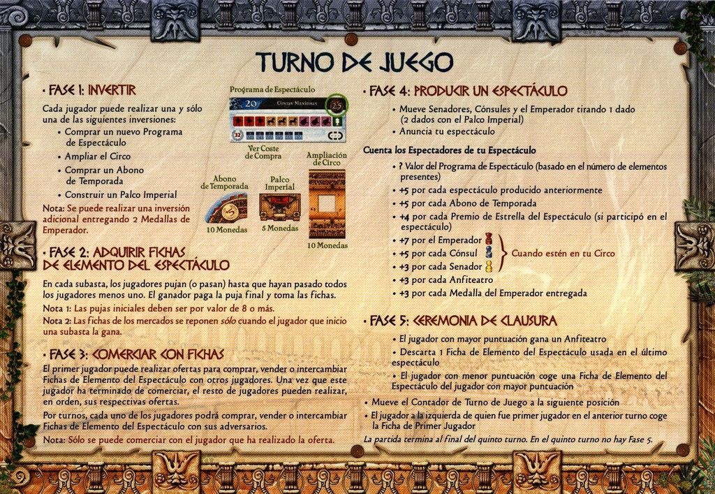 Colosseum - Player's Aid Spanish. Resumen del turno en castellano. - Credit: csibadajoz