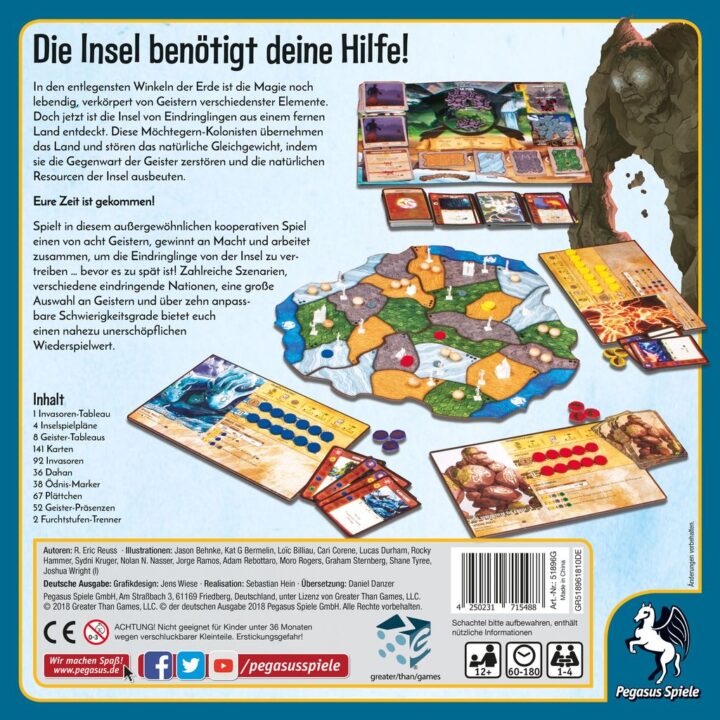 Spirit Island - Spirit Island, Pegasus Spiele, 2018 — back cover (image provided by the publisher) - Credit: W Eric Martin