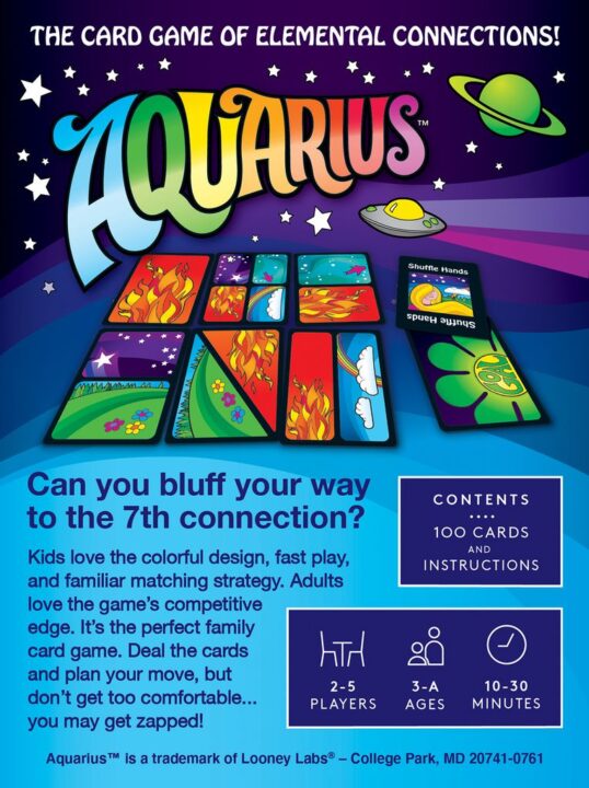 Aquarius - Aquarius, Looney Labs, 2021 — back cover (image provided by the publisher) - Credit: W Eric Martin