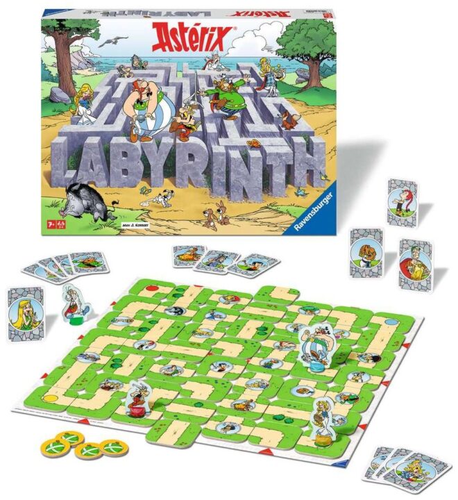 Labyrinth - Asterix Labyrinth, Ravensburger, 2022 — box and components (image provided by the publisher) - Credit: W Eric Martin