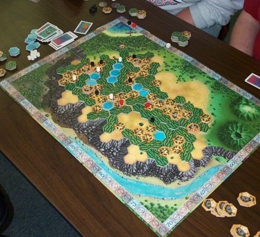 Java - The players concentrated on water points early, but black now has a majority of workers on the board. - Credit: spearjr