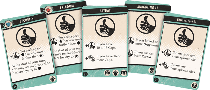 Fallout - Fallout, Fantasy Flight Games, 2017 — influence cards - Credit: W Eric Martin