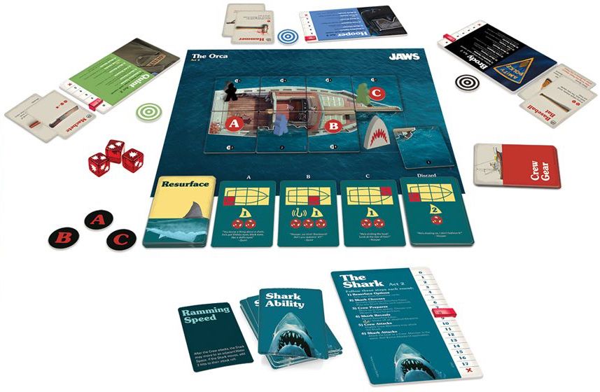 Jaws - Jaws, Ravensburger, 2019 — Act 2 components on display - Credit: W Eric Martin