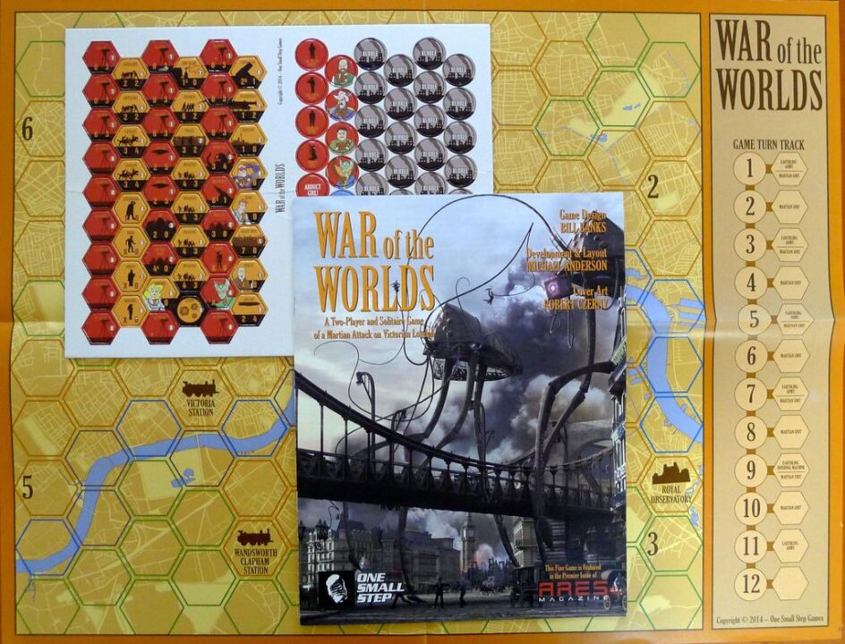 War of the Worlds - Game Contents - Rule Book, Hex Map, Token Sheet - Credit: Helljin