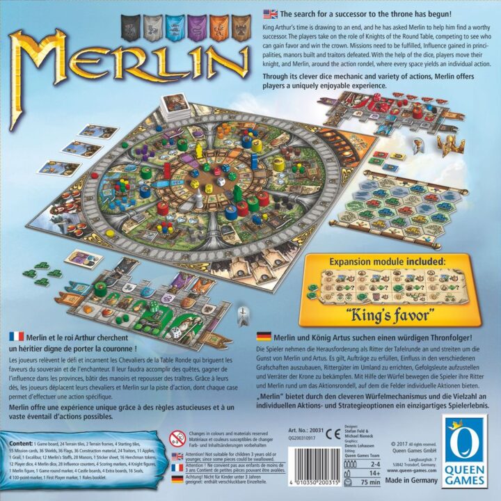 Merlin - Merlin, Queen Games, 2017 — back cover (image provided by the publisher) - Credit: W Eric Martin