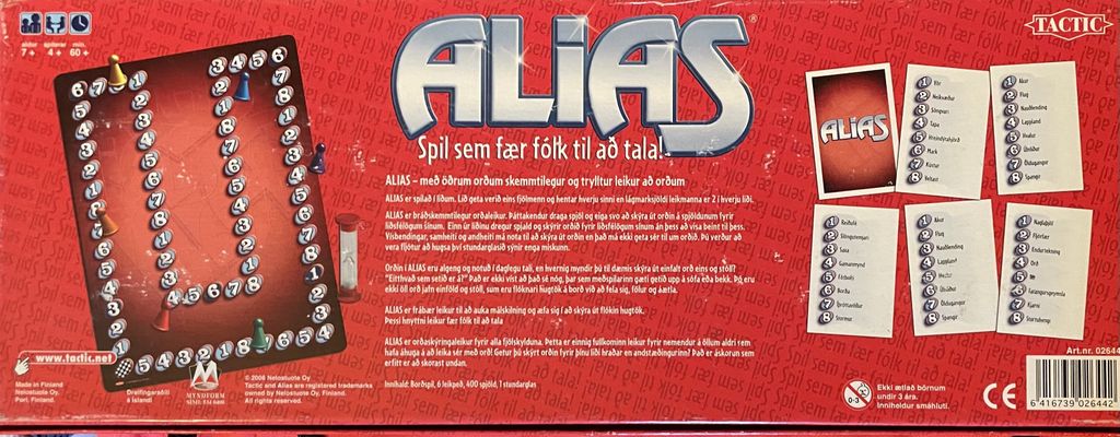 Alias - Icelandic edition, back of box - Credit: tungufoss