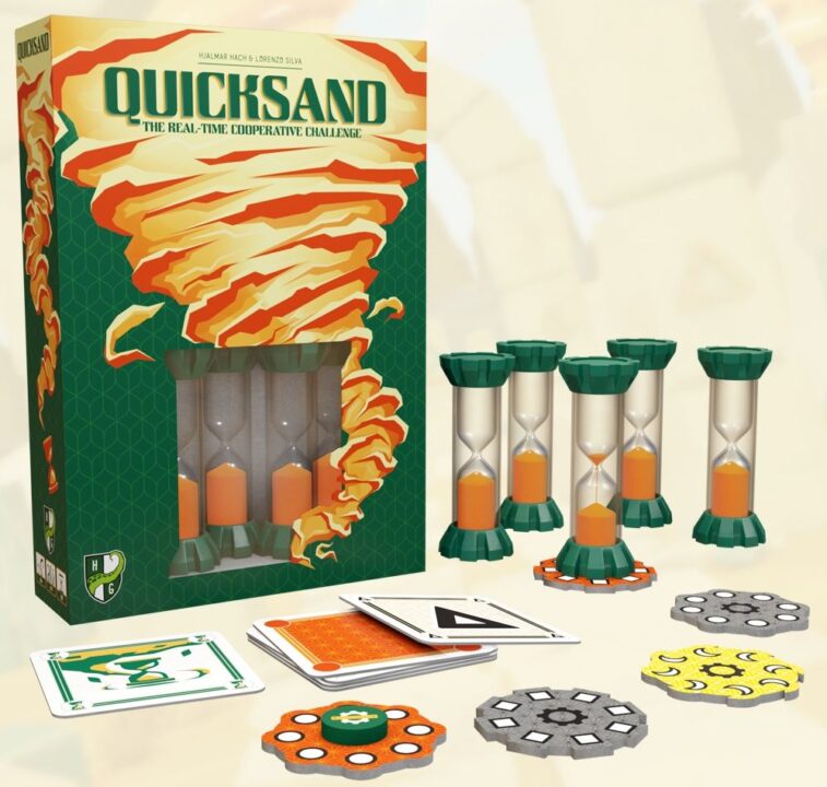 Quicksand - Quicksand, Horrible Games, 2023 — box and components (image provided by the publisher) - Credit: W Eric Martin