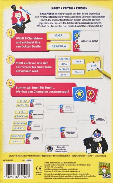 Champions! - German edition, back cover - Credit: Brettspielhelden DD