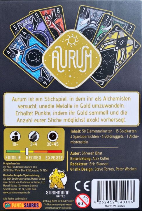 Aurum - German edition, back cover - Credit: Brettspielhelden DD