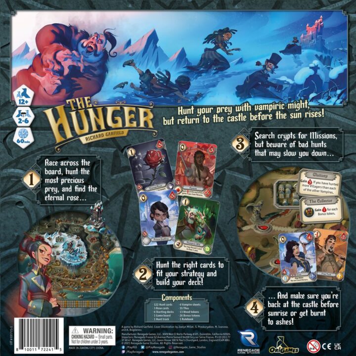 The Hunger - The Hunger, Origames / Renegade Game Studios, 2021 — back cover (image provided by the publisher) - Credit: W Eric Martin