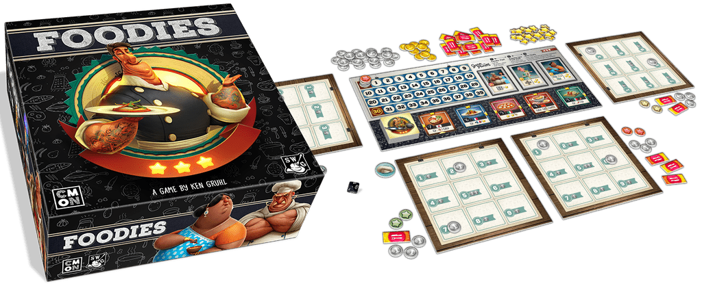 Foodies - Foodies, CMON Limited/Spaghetti Western Games, 2019 — box and gameplay example - Credit: W Eric Martin