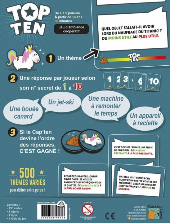 Top Ten - Top Ten, Cocktail Games, 2020 — back cover - Credit: W Eric Martin