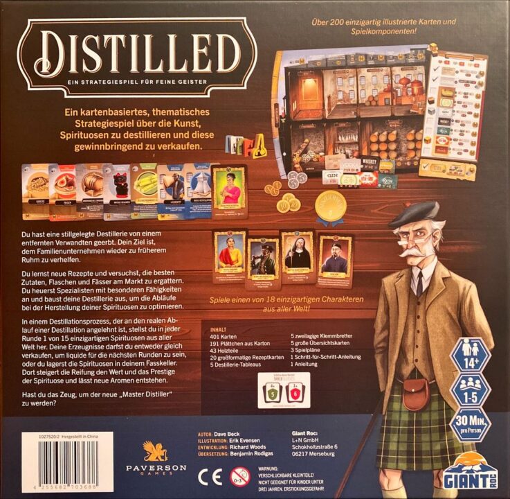 Distilled - German second edition, back cover - Credit: Brettspielhelden DD