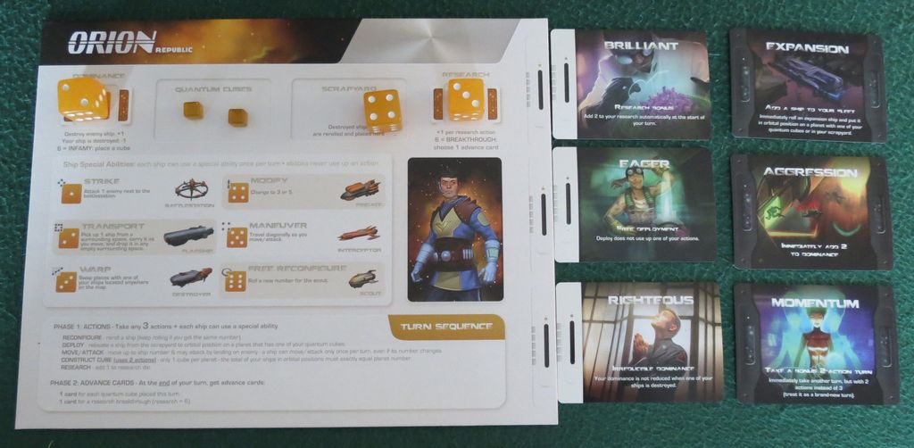 Quantum - Player board and some cards to buy. - Credit: The Innocent